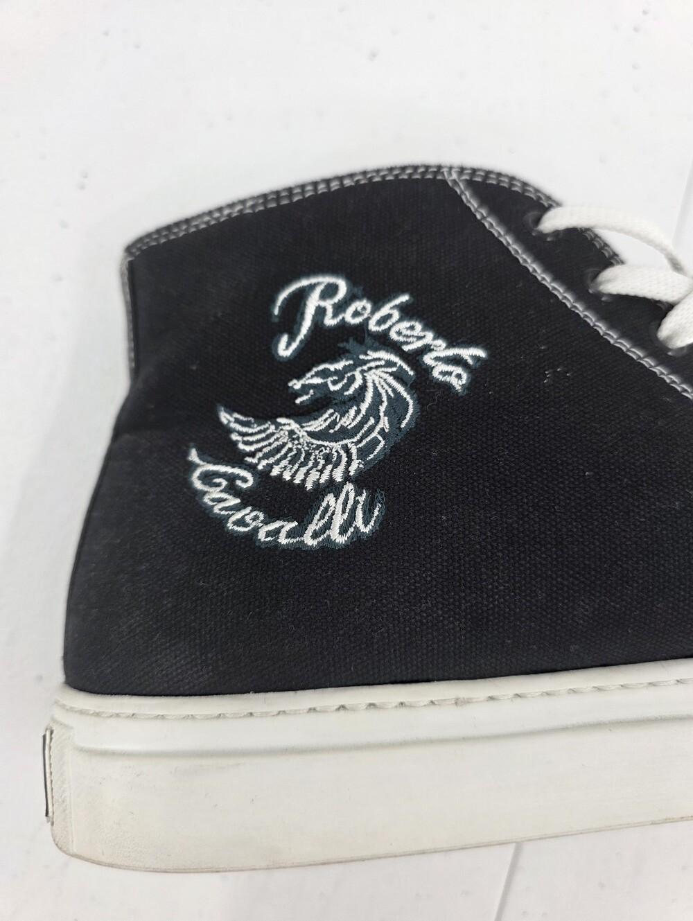 Roberto Cavalli Black Canvas Sneakers Angel Wings Men Size 44 US 10.5-11 Hi-Top. - Picture 8 of 12